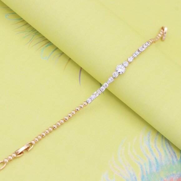 "Rose Gold Bracelet with Mixed-Cut White Crystals and Beaded Chain, XPBL0813 - Picture 5 of 12